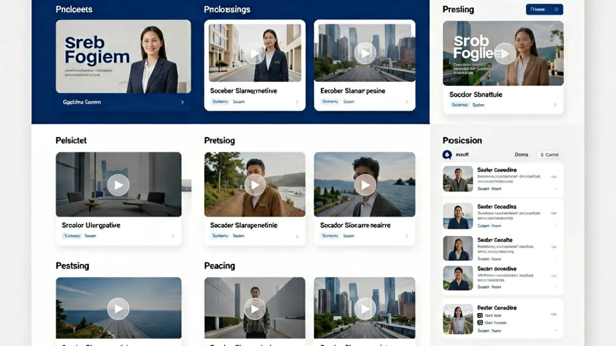 爱液视频门户首页全景示意图，展示多个内容分区与精选视频卡片的整体排布